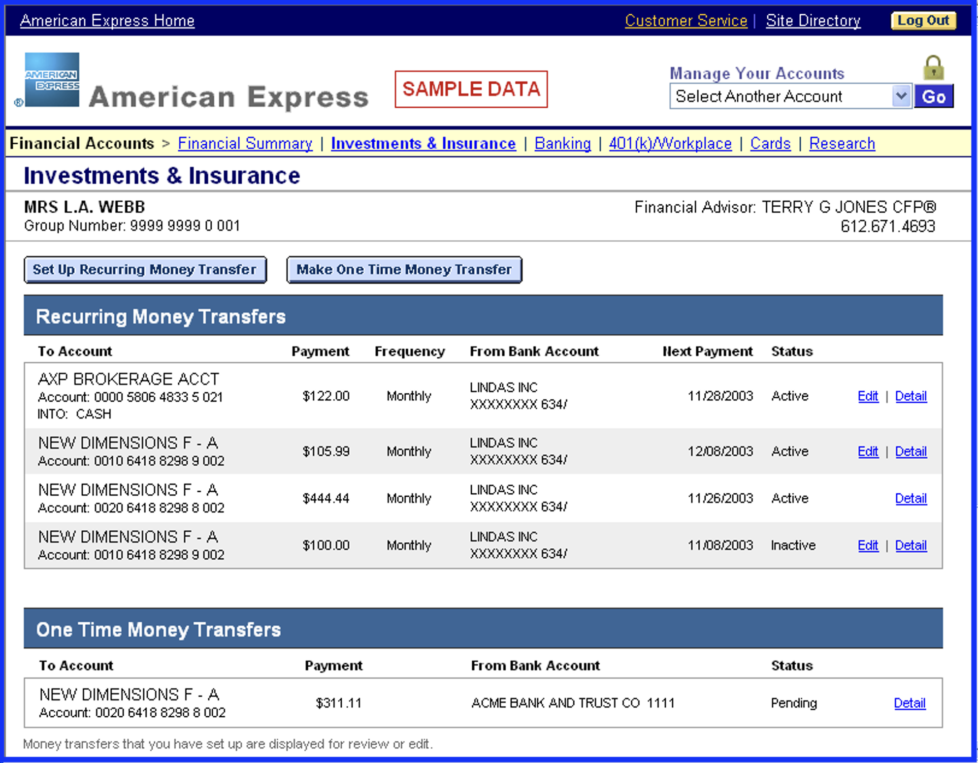 Sceenshot of a fincial services website.